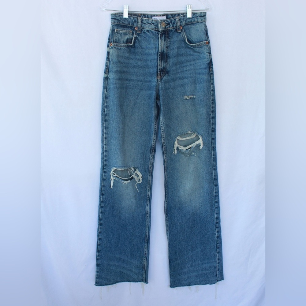 Zara Super High Rise Baggy Mom Jeans Light Wash Trendy Women’s Size 6 Blue Denim